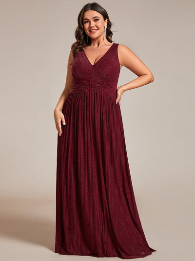 Robe de soirée trapèze sans manches à col en V de grande taille avec des paillettes subtiles #Couleur_Bordeaux