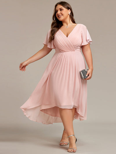 Grande Taille Robe d'invité de mariage chic à col en V #Couleur_Rose