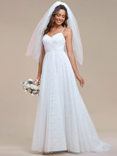 Robe de mariée A ligne sans manches Col en V #Couleur_Ivory