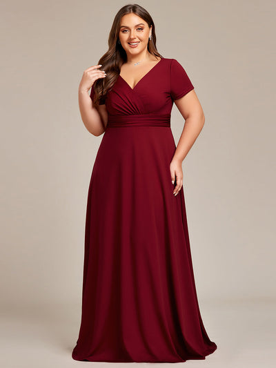 Grande taille Robe Demoiselle d'Honneur simple plissée taille empire A-ligne #Couleur_Bordeaux